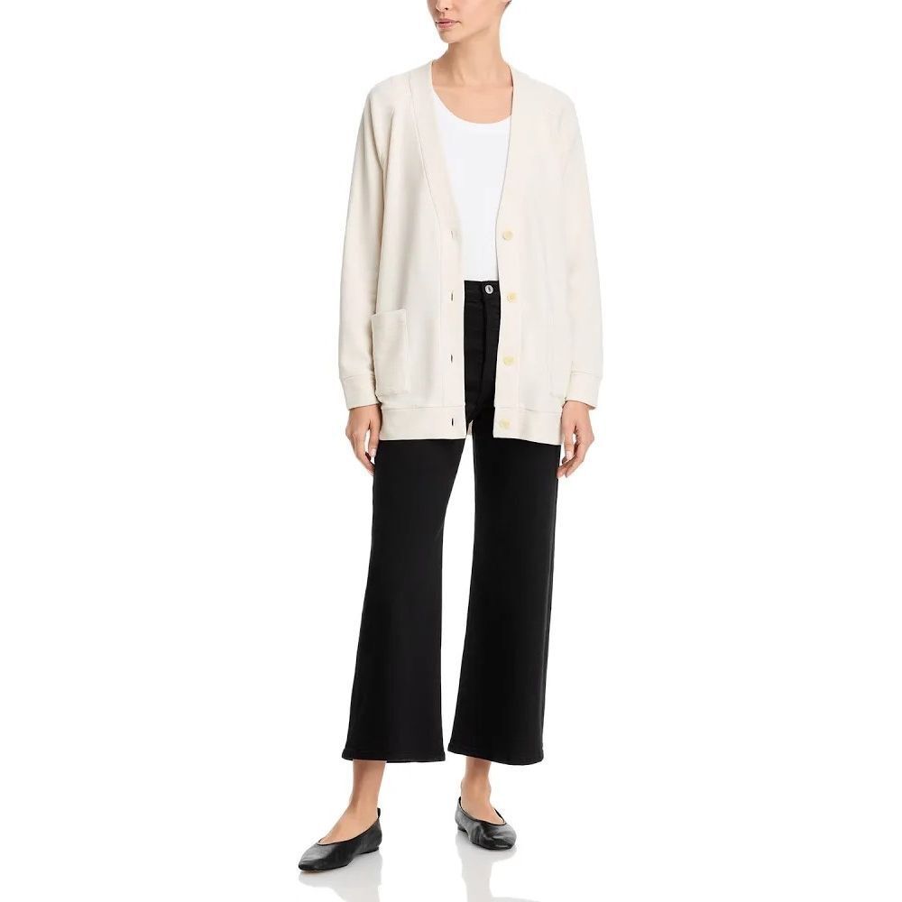 Eileen Fisher $188 Organic Cotton garmet-dyed Terry Long Cardigan in bone 1X NEW